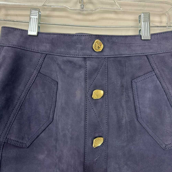 AJE Navy leather gold button mini skirt 6