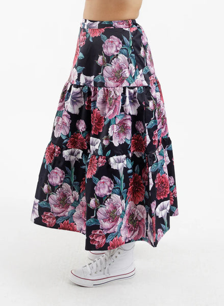 FEDERATION - Dark floral satin tier skirt! 14