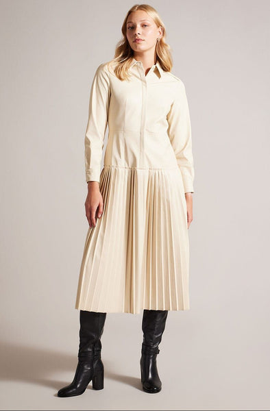 TED BAKER (LN) Faux leather pleated midi shirt dress! 10