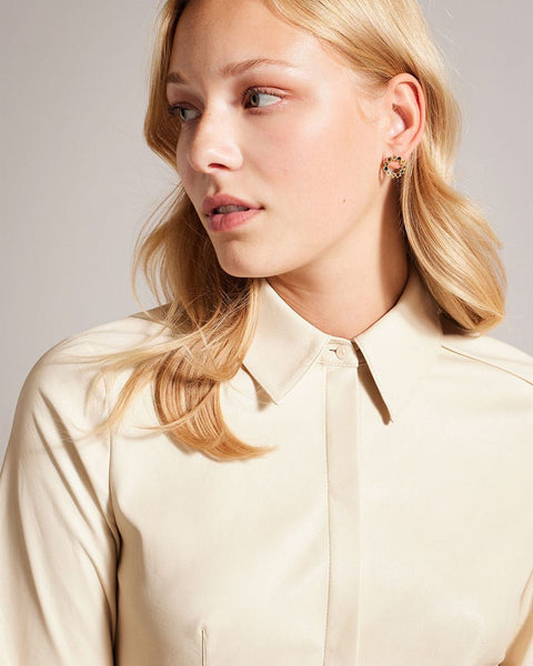TED BAKER (LN) Faux leather pleated midi shirt dress! 10