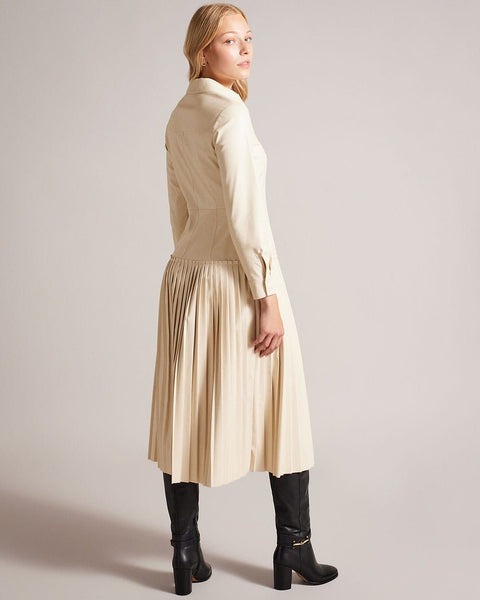 TED BAKER (LN) Faux leather pleated midi shirt dress! 10