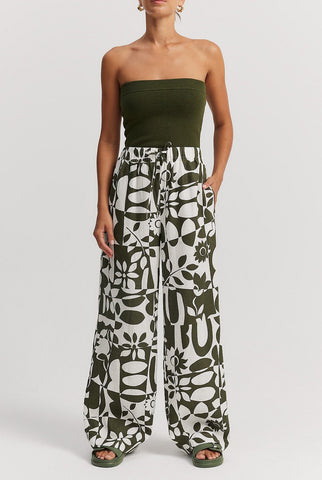 COUNTRY ROAD (LN) Olive print linen wide leg pant! 8