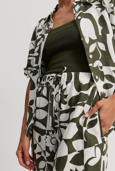 COUNTRY ROAD (LN) Olive print linen wide leg pant! 8