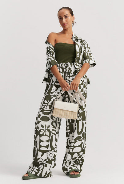 COUNTRY ROAD (LN) Olive print linen wide leg pant! 8