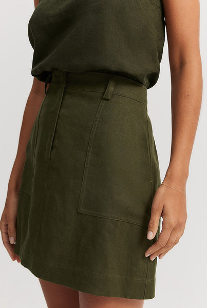 COUNTRY ROAD (BN) Organic linen mini skirt - Olive! 14