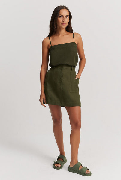 COUNTRY ROAD (BN) Organic linen mini skirt - Olive! 14