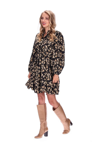 AUGUSTINE (LN) "Serphina" gold print shirt dress! 14