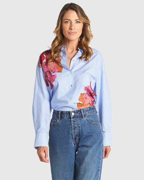 FATE + BECKER - Sweet Jane floral pinstripe shirt! 10-12