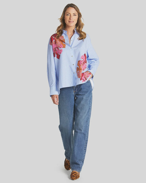 FATE + BECKER - Sweet Jane floral pinstripe shirt! 10-12