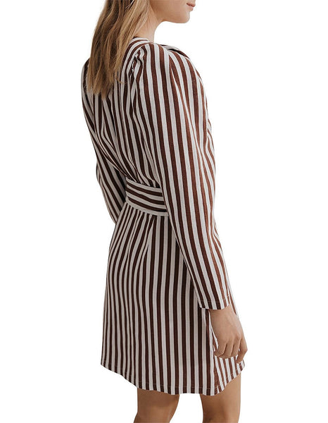 COUNTRY ROAD (LN) Linen brown stripe dress! 16