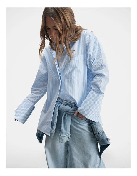 DECJUBA (LN) Alice cotton shirt - Blue stripe! 10-12