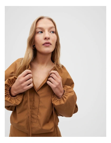 SEED - Tie detail poplin blouse - Brown! 10-12