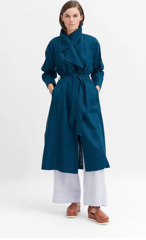 ELK (LN) Anneli french linen trench coat - Teal! 12-14