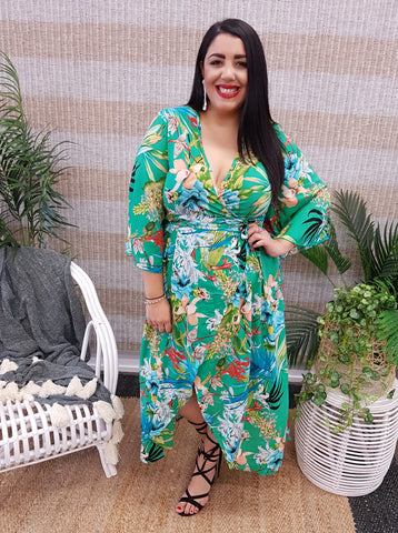 ISLA-MAREE - Green floral wrap dress! 10-12