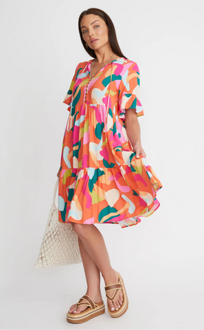 ROCKMANS - Colourful print ruffle sleeve dress! 14