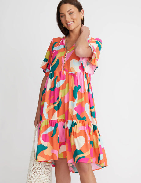 ROCKMANS - Colourful print ruffle sleeve dress! 14