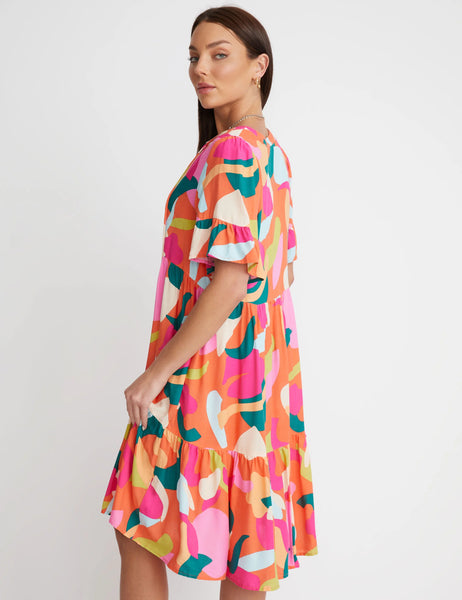 ROCKMANS - Colourful print ruffle sleeve dress! 14