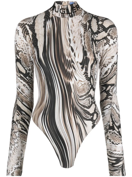 MUGLER (LN) Warped snakeskin print bodysuit! 38