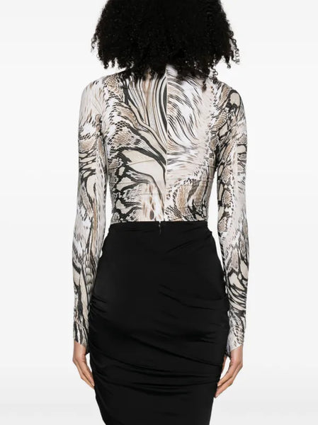 MUGLER (LN) Warped snakeskin print bodysuit! 38