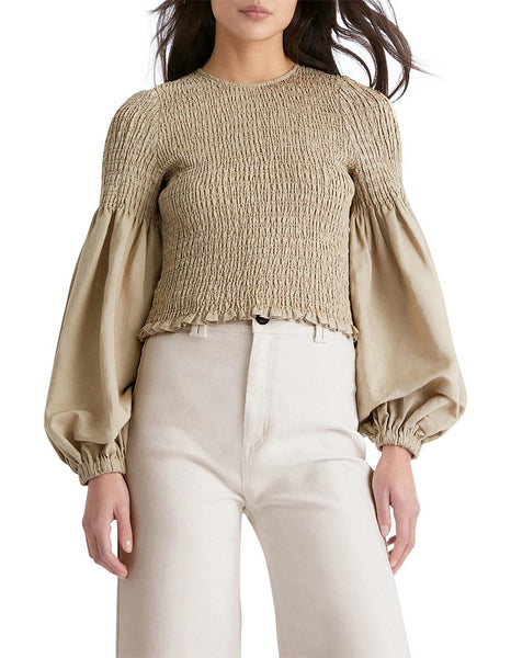 WITCHERY - Shirred linen blouse - Biscuit! 12