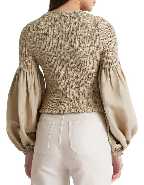 WITCHERY - Shirred linen blouse - Biscuit! 12