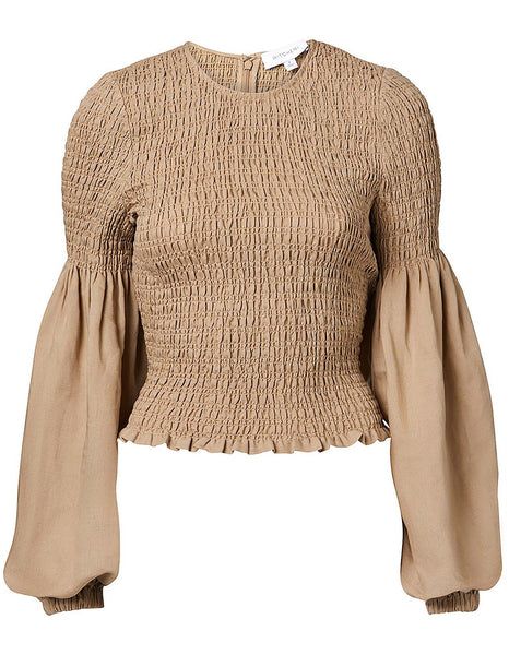 WITCHERY - Shirred linen blouse - Biscuit! 12