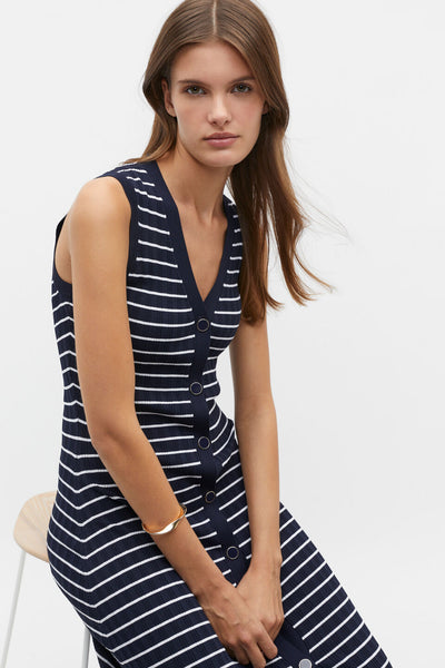 SEED (LN) Stripe rib knit button midi dress! 8-10