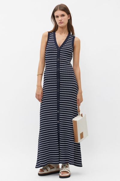 SEED (LN) Stripe rib knit button midi dress! 8-10