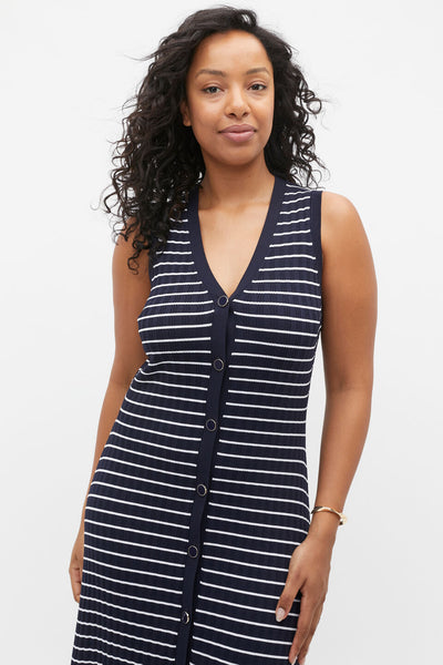 SEED (LN) Stripe rib knit button midi dress! 8-10
