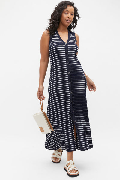 SEED (LN) Stripe rib knit button midi dress! 8-10