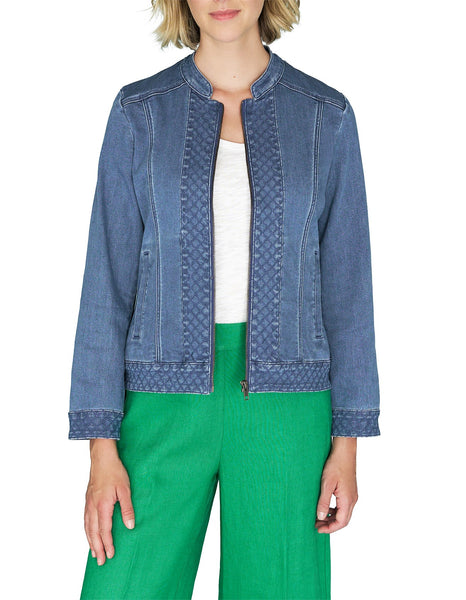 BLUE ILLUSION (LN) Quilted zip front denim jacket! 10