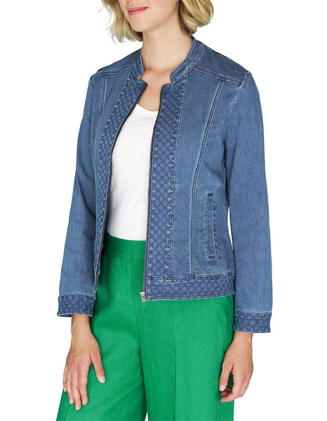 BLUE ILLUSION (LN) Quilted zip front denim jacket! 10