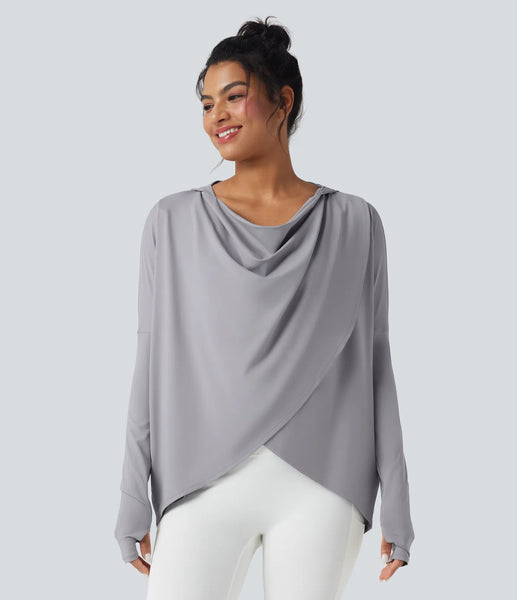 HALARA (BN) Hooded cowl neck thumbhole sleeve top! 16-18