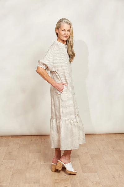 EB & IVE (LN) Soujourn stripe linen midi dress - Dune! 16