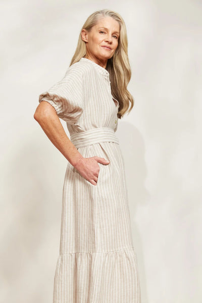 EB & IVE (LN) Soujourn stripe linen midi dress - Dune! 16