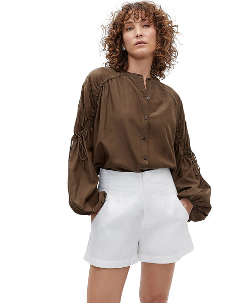 SEED (LN) Voile gathered sleeve blouse - Dark praline! 12-14