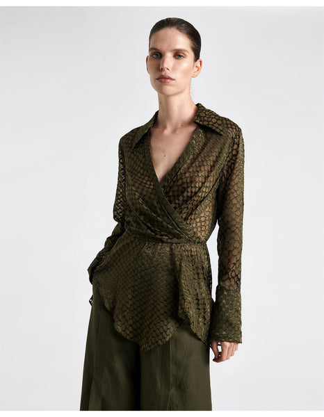 CUE - Geometric burnout faux wrap top! 12