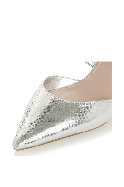 DUNE (BN) Silver leather "Cross strap kitten" heel! 39