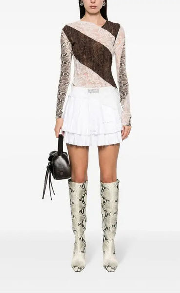 MARINE SERRE (FRA) Chantilly lace + snakeskin mesh top! 10