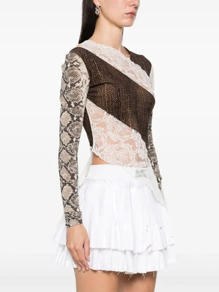 MARINE SERRE (FRA) Chantilly lace + snakeskin mesh top! 10