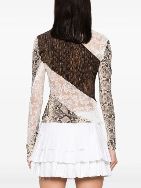MARINE SERRE (FRA) Chantilly lace + snakeskin mesh top! 10