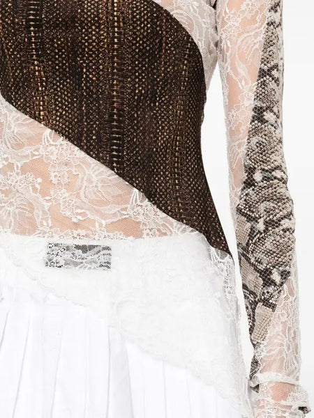 MARINE SERRE (FRA) Chantilly lace + snakeskin mesh top! 10