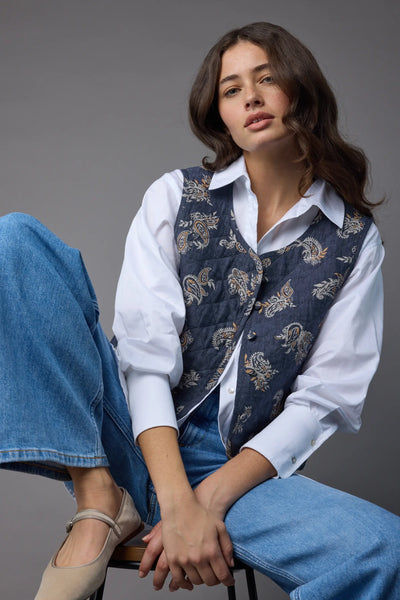 MAX - French linen quilted paisley vest! 14-16