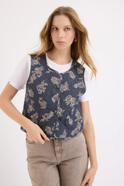 MAX - French linen quilted paisley vest! 14-16