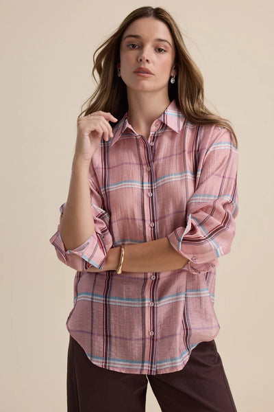 MAX (LN) Carmen lyocell/linen shirt - Pink plaid! 18