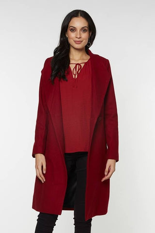 MAX - Wool blend tie waist long coat - Merlot! 10