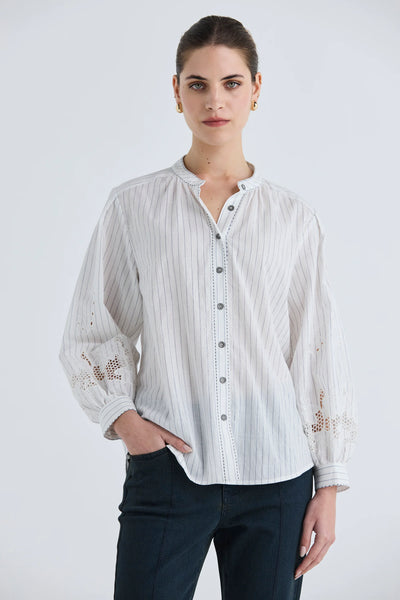 LANIA (LN) "Gina" embroidered pinstripe shirt - White! 16
