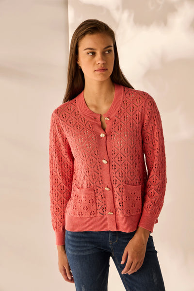 LANIA (LN) Liberty patterned knit cardigan - Coral! 16