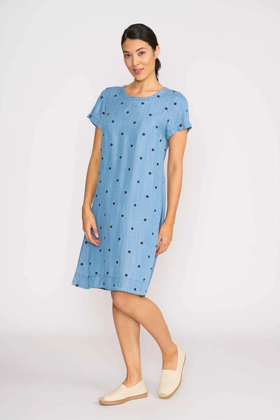OH3 (LN) Embroidered spot linen blend A-line dress! 16