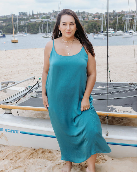 VINE APPAREL (BN) Teal Kinsley slip maxi dress! 18